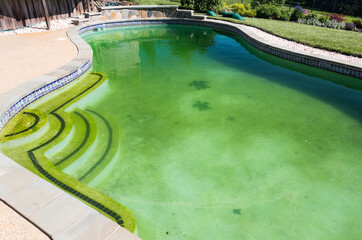 Exemple de piscine envahie d'algues vertes