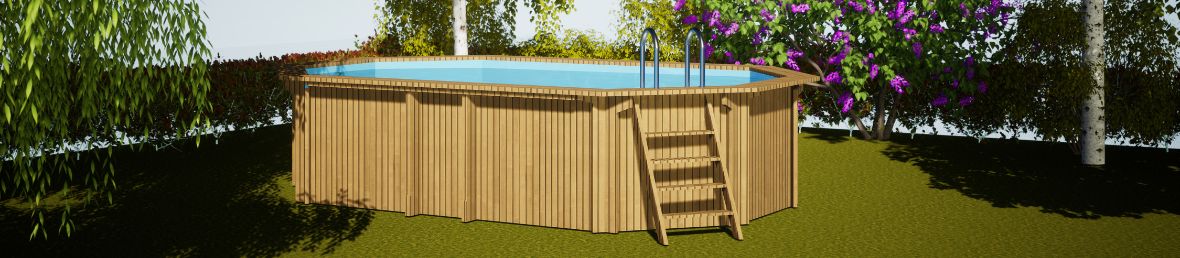 piscine en bois hors-sol avec une échelle dans un jardin