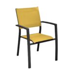 Lot de 6 fauteuils Games - Aluminium et toile TPEP | Empilables, pratiques et intemporels | Graphite & Moutarde