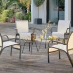 Lot de 4 fauteuils Linea | Châssis aluminium époxy et toile TPEP | Graphite & Chiné blanc
