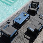Canapé Antonino 3 places | Châssis aluminium époxy et tissu | Bleu & Gris