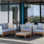 Salon de jardin Welcome | 1 canapé + 2 fauteuils + 1 table basse | Wood & Light Grey