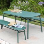 Table et bancs Oscar - Châssis aluminium, assises et plateau à lattes | Vert