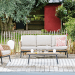 Salon de jardin Tornado | 2 fauteuils + 1 canapé + 1 table basse | Graphite & Beige