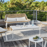 Salon de jardin Como | 2 fauteuils + 1 canapé | Blanc & Écru
