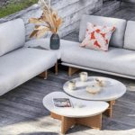Salon de jardin Ketch | 2 méridiennes + 1 tablette d'angle + 2 tables basses | Crème & Beige chiné