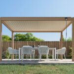 Pergola autoportée solaire Mira | 3x4m | Bois & Crème