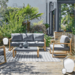 Salon de jardin Sloop | 2 fauteuils + 1 canapé + 1 table basse | Graphite & Gris foncé