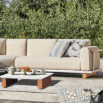 Salon de jardin Siroco | 2 méridiennes + 1 tablette d'angle + 1 table basse | Crème & Beige chiné